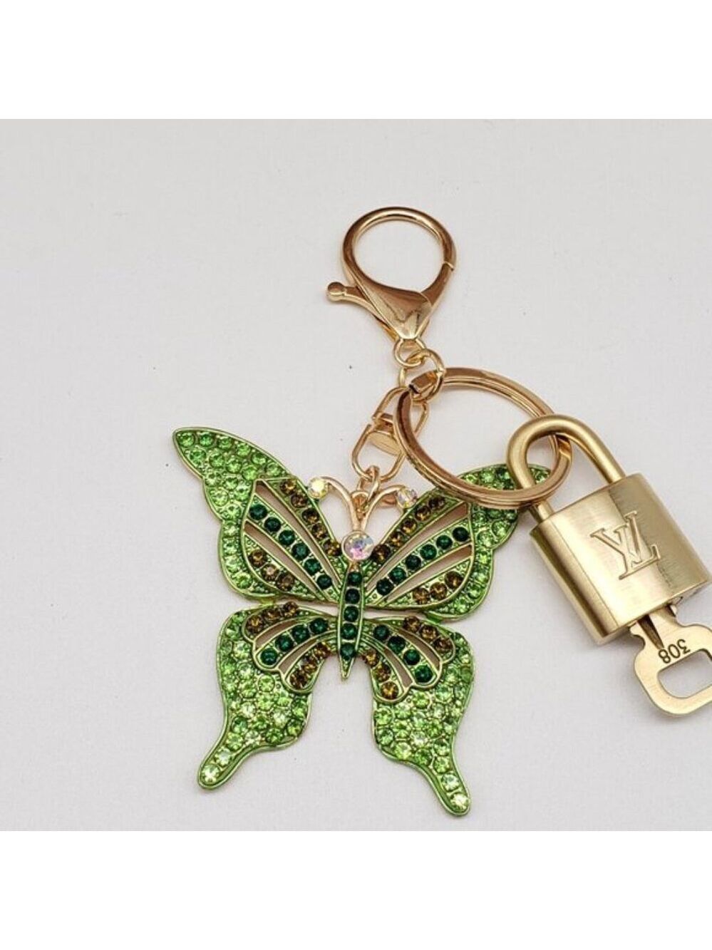 Authentic Louis Vuitton Gold Padlock & Key🔒 w/ Unbranded Butterfly Keychain - Picture 2 of 9